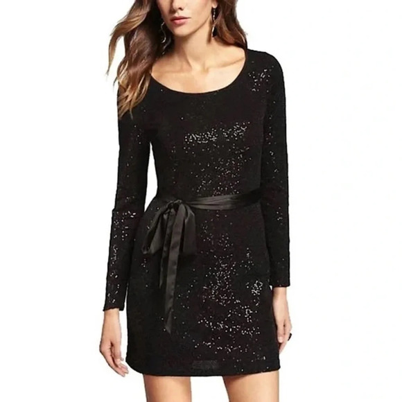 Express Long Sleeve Sequin Mini Dress with‎ Removable Satin Sash Size XS - Picture 2 of 11